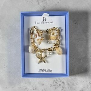 House of Harlow 1960 Charm Statement Bracelet Gold Shell Starfish Mermaidcore